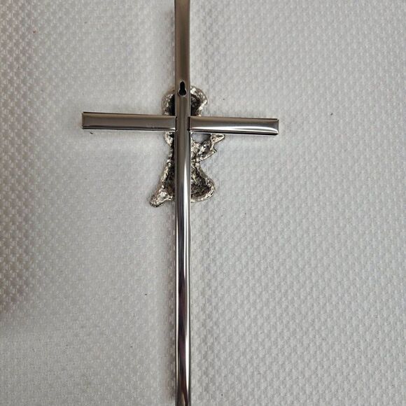 Vintage Silver Cross Praying Girl Wall Hanging Religious 6" Catholic First Commu - Picture 3 of 5